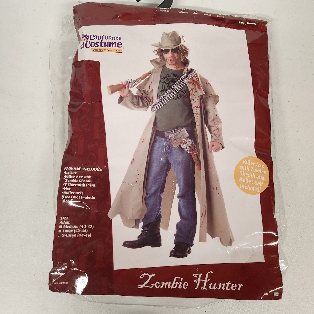 California Costume Zombie Hunter size adult XL 6 pieces jacket, ax, bullet belt - Picture 2 of 10
